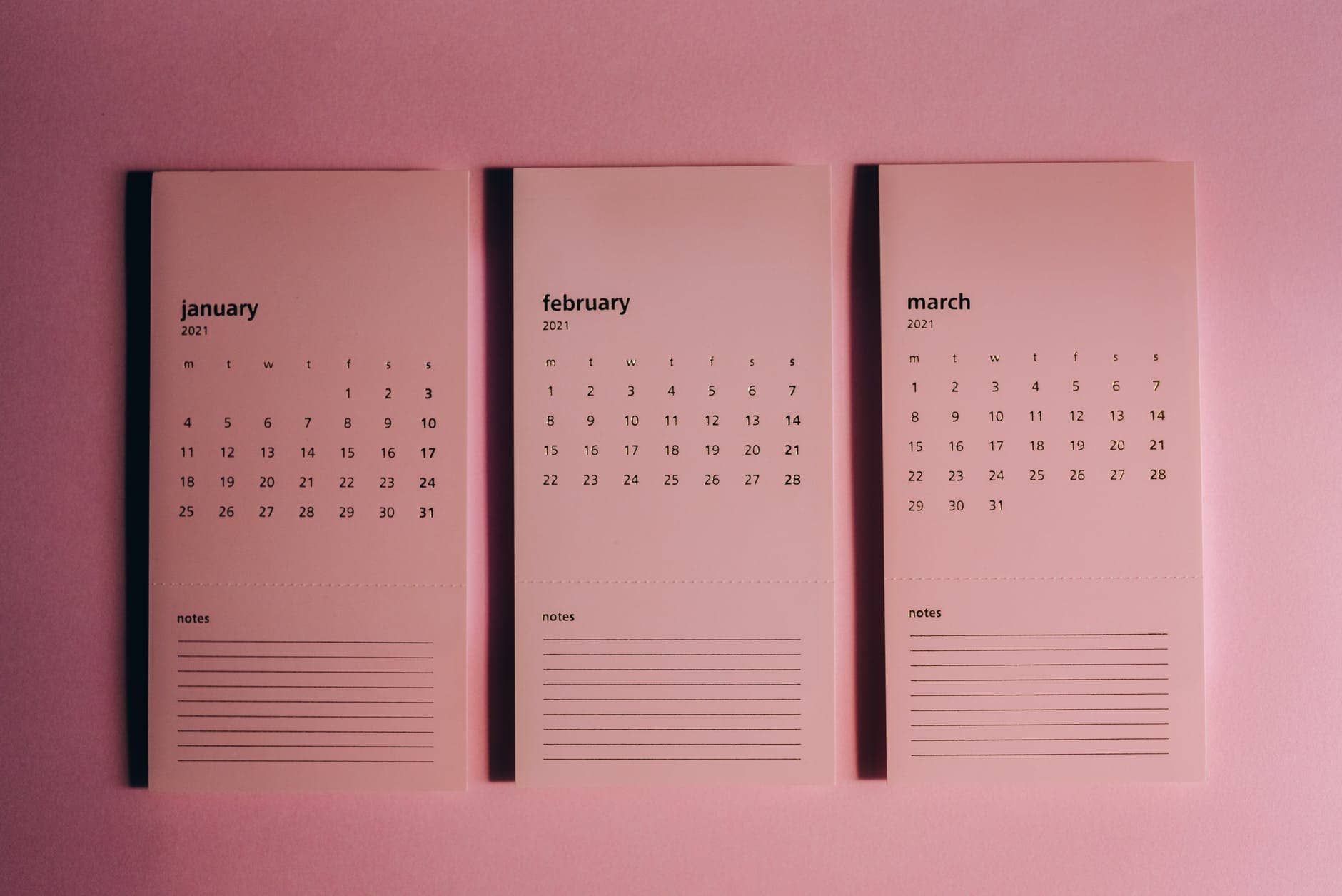 set of monthly calendars with weekly dates